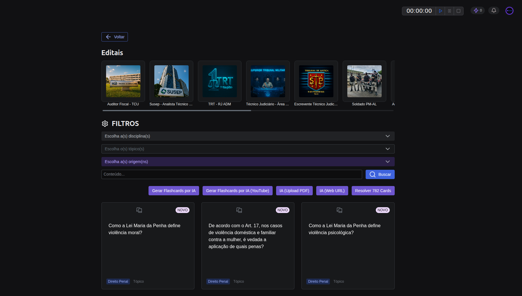 Demonstração da plataforma EstudaIA em um dashboard